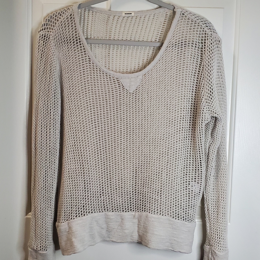 Monrow Crochet Knit Cotton Rayon‎ Crewneck Pullover Sweater – Size S